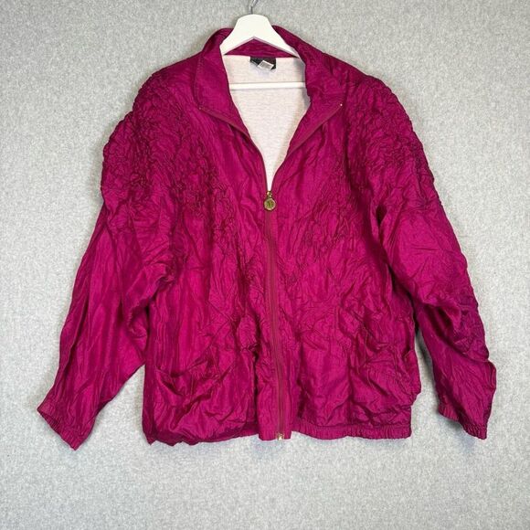 Vintage Mureli Women's Size 1X Plus Pink Textured Jacket Windbreaker Nylon - Picture 1 of 8